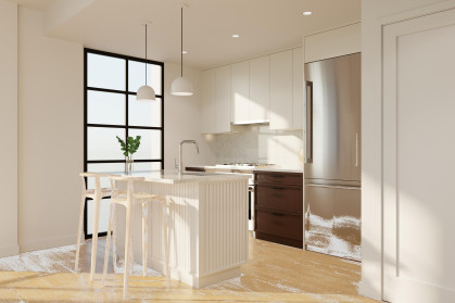 A rendering of one of the units at 159 Boerum Street. These apartments include dishwashers and in-unit washers and dryers.